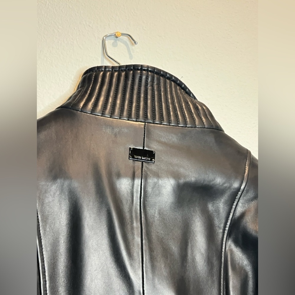 Vince Camuto Black Genuine Lambskin Quilted Leather Moto Jacket Size Large - Picture 12 of 15